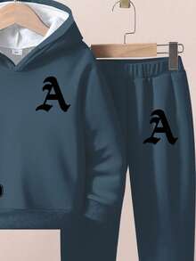 SHEIN 2pcs/Set Young Boys Casual Loose Fit Star Print Hoodie Sweatshirt, Autumn/Winter Boys Tracksuit 2 Piece For Boy Boys Hoodie And Sweat Pants Kids Sweatsuit Boys Boy Sweat Suit Fall - Multicolor - View 5