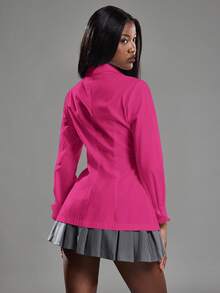 NYA SZN Tops Long Sleeve Button Collar Everyday Casual Business Casual Businesswear Office Siren Wedding Guest Cotton Spring Summer Tops For Women - Hot Pink - View 2