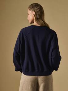 Briarwyn Casual Bear Embroidery Crew Neck Sweatshirt, Autumn/Winter,Fall For Women,Fall For Women,Old Money Style - Royal Blue - View 6