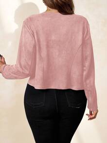 SHEIN Clasi Áo khoác da lộn giả màu đen cỡ lớn cho nữ, thanh lịch khi đi làm hàng ngày và mặc đi làm vào mùa thu/đông - Hồng - Xem 2