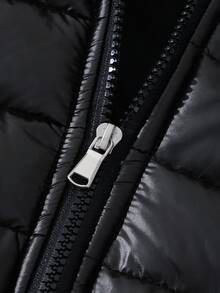 SHEIN 1 pieza Abrigo acolchado con capucha para niñas, unicolor, simple y versátil, para otoño/invierno