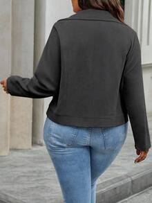 SHEIN LUNE Plus Size Solid Color Zip-Up Casual Versatile Long Sleeve Jacket Fall - Dark Grey - View 2