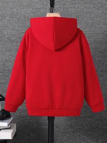 SHEIN 1 Stück Lässige Sportswear Collegestyle Retro Loose Fit Kapuzenjacke mit Pattentaschen für Tween-Jungen, geeignet für Einschulungen, Geburtstagsfeiern, Abendveranstaltungen, Aufführungen, Hochzeiten, Taufen, Eröffnungszeremonien, Alltagsnutzung, Schule, Reisen, Sport, Frühling und Herbst, Weihnachten - Rot - Übersicht 2