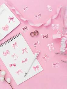 SHEIN 500张/包粉色蝴蝶结封口贴，可爱礼盒祝福贴，包装装饰不干胶贴纸材料，学校用品，返校 - 粉色 - 查看 6