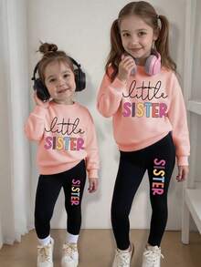 少女蓬松白色圆领运动衫和紧身裤套装 - 粉色 - 查看 1