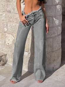 EURMUSE 100%Cotton Rigid, Belt Detailed Wideleg Fit - Grey - View 8
