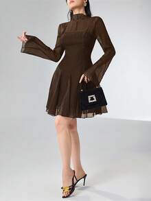 Heiryn Váy ngắn tay chuông trơn màu đơn sắc dành cho nữ - Cà phê nâu - Xem 4