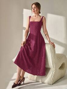 CLARA VERO 刺绣棉质夏季长裙，A 字剪裁，海滩必备，纯粹优雅，度假风格，侧拉链，棉质衬里，假日版畅销长裙必备，夏日梦幻，完美假日白色，优雅吊带设计 - 粉色 - 查看 4