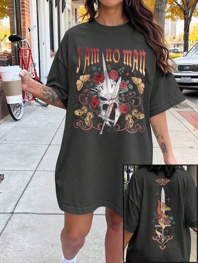 EMERY ROSE Plus Size Halloween T-Shirt, Plus Size Casual Streetwear Graphic Short Sleeve T-Shirt, Vacation Vibe