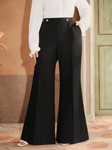 Anewsta Fashionable Women Bell Bottom Pants With Buttons, Modest Clothing For Women, Spring And Summer Outfit - Black - View 1