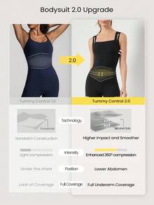 GLOWMODE 2.5'' FeatherFit™-Air Sweat-Wicking Quick-Dry Flow And Go Tummy Control Cutout Back Square Neck Back Athletic Workout Romper Bodyduit With Side Pockets Non-Slip Grips Low Impact Yoga Pilates Studio Daily Casual Wear