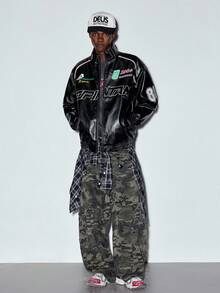 MODCRASH Men's Pu Leather Embroidered Biker Rave Jacket, Boxy Clothing, Streetwear Jacket, Autumn Clothes, Fall, Winter, Winter, Winter - Black - View 6