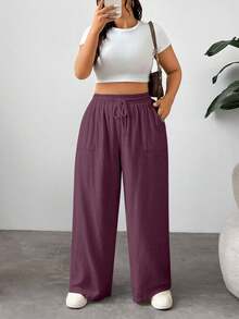 EURMUSE Quần cạp rút màu trơn thường ngày cỡ lớn - Màu tím  Violet - Xem 3