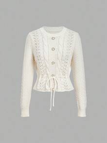 SHEIN MOD Damen Zopfstrick Pullover mit geraffter Taille und Rollkragen für Herbst/Winter