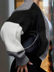 SAYEHFBABY Colorblock Drop Shoulder Cardigan, Ladies Late Fall Casual Drop Shoulder Regular Fit Multicolor Colorblock Women Cardigans, Casual Daily Wear,Long Sleeve Tops - Multicolor - View 7