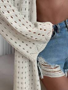 EURMUSE Women Summer Kimono With Bow Details Long Women Short Dresses Summer - Cream - View 5