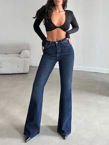 EURMUSE 99%Cotton Women's Flared Jeans With Pockets For Daily Commute And Versatile Outfits Low Rise