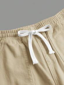 SHEIN Girlism Tween 女童夏季休闲抽绳腰阔腿牛仔裤，带贴袋，女童夏装套装 - 卡其色 - 查看 4