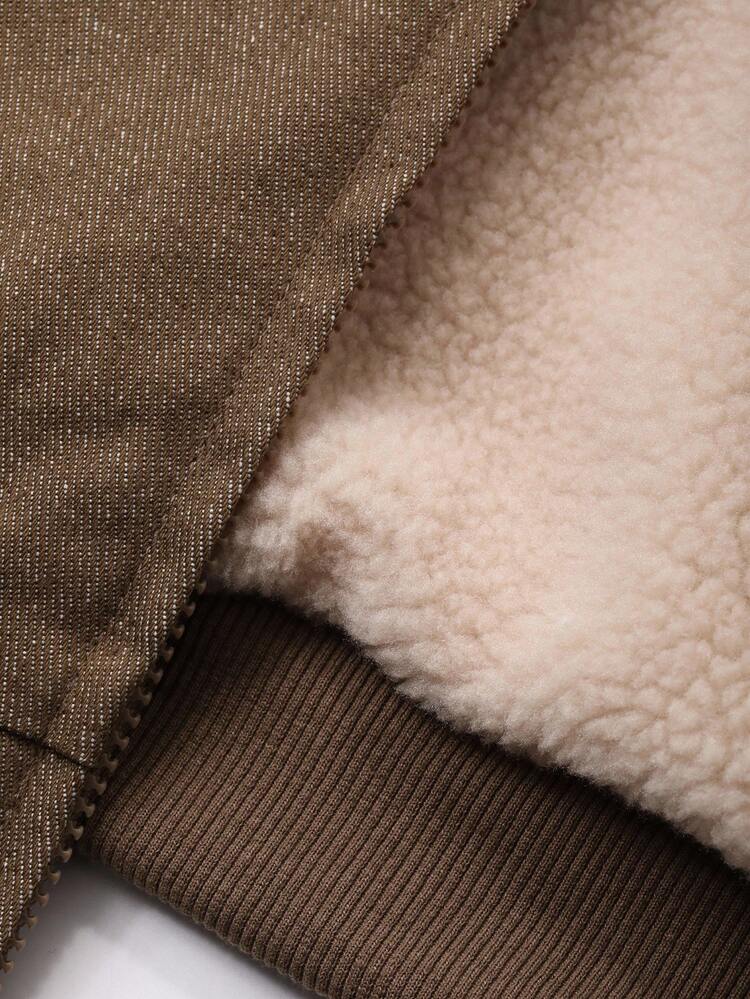 Maillard Faux Shearling Collar Jacket, Regular Fit Outerwear For Autumn/Winter Women Coats