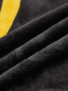 BATMAN X SHEIN 1 件黑色印花加厚法兰绒毯子，柔软温暖，防脱落，多种尺寸，适合沙发、床、午睡 - 黑色 - 查看 6