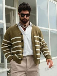 DAZY Áo khoác cardigan sọc thường ngày cho nam, màu trắng và xanh lá cây, xuân/thu - Nhiều màu - Xem 4