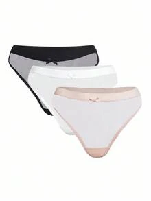 SHEIN 3pcs/Set Women's Sexy Bow Thong Panties - Multicolor - View 4