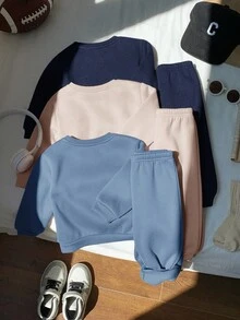 Cozy Pixies 6pcs/Set Baby Boy Letter Pattern Knit Soft Crew Neck Long Sleeve Hoodie And Pants Set Fall Winter - Multicolor - View 4