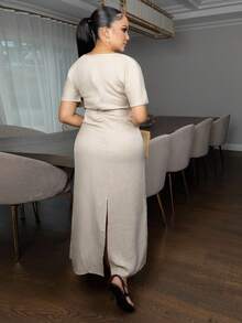 Melissa Matos Women Summer Solid Color Linen Blended Casual Dress, Butter Yellow, Dresses Classy Elegant, Tie Event Dress Women Formal Party Dress Women Party Dresses Women's Long Dresses Women's Formal Dress Women Long Dresses Women Formal Dresses Women's Summer Dresses, Graduation Dresses - Apricot - View 2