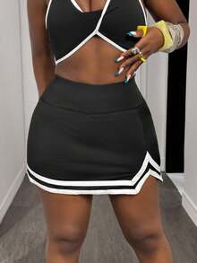 Slaydiva 女士纯色拼布休闲修身运动短裙和短裤 - 黑色 - 查看 4