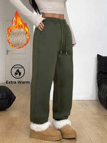 Coolane Quần nỉ nỉ trơn màu thường ngày dành cho nữ, phù hợp cho mùa thu/đông - xanh quân đội - Xem 4