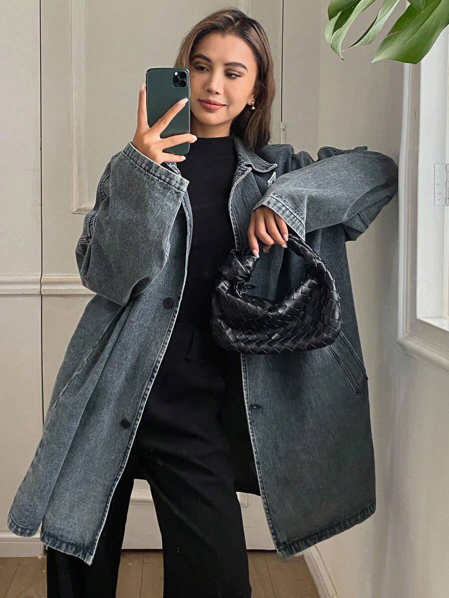 DAZY Women's Loose Casual Denim Jacket And Coat, Autumn/Winter - Blue - View 1