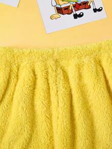 SpongeBob SquarePants | SHEIN Tween Girl Cartoon Embroidered Crew Neck Long Sleeve Top And Coral Fleece Pants Pajama Set, Suitable For Autumn/Winter Fall - Yellow - View 5