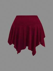 Sweetra Plus Size Elastic Waist Front Drawstring Asymmetrical Hem Skirt Pants - Burgundy - View 2