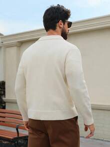 DAZY Men's Apricot Solid Color Polo Neck Sweater, Autumn - White - View 2