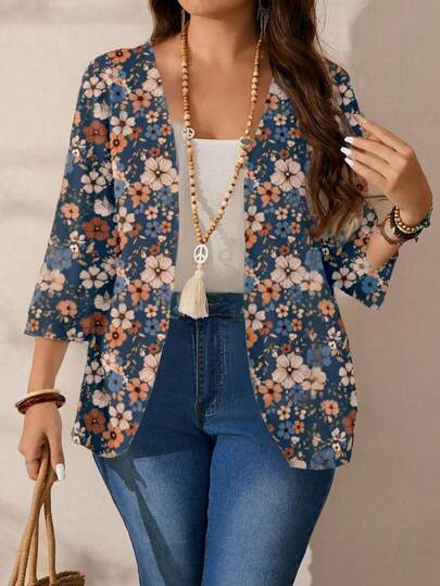 SHEIN LUNE Plus Size Women Casual Minimalist Jacket, Suitable For Autumn And Winter Thanksgiving Women Fall