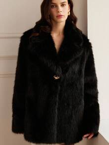 Aveloria Rosie Collar Long Sleeve Fuzzy Solid Color Midi Furry Coat