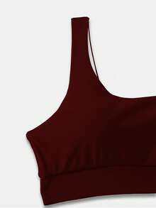 Swim Basics 2025 Summer Vacation Beach Minimalist Solid Color Bikini Top - Red - View 4