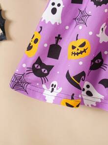 SHEIN Playful Pals Baby Girl Halloween Ghost & Pumpkin Print Cute Casual Comfortable Long Sleeve Holiday Outfit Fall Winter - Multicolor - View 6