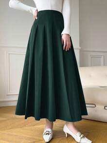Heiryn Gonna plissettata elegante di colore unito da donna - Verde Scuro - Visualizzare 5