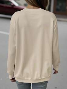 EMERY ROSE Plus Size Women Autumn/Winter Fall Halloween Pumpkin & Ghost Print Sweatshirt Top - Apricot - View 2