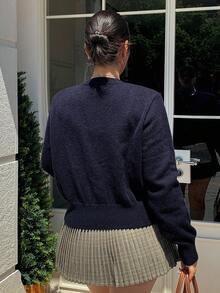 Dazy Plus Plus Size Women's Loose Fit Crew Neck Long Sleeve Cardigan Sweater, Dark Color Fall,Winter