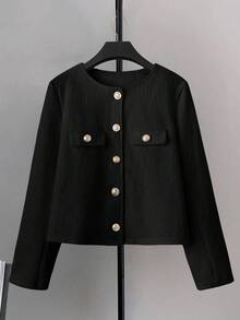 Franclia 女士优雅提花针织长袖金属纽扣大衣，秋冬女装