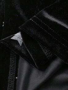 DAZY 女士星星印花天鹅绒睡衣套装，秋冬，秋季服装 - 黑色 - 查看 6