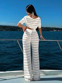 EURMUSE Women Cover Up With Hollow Out For Summer - Cream - View 2