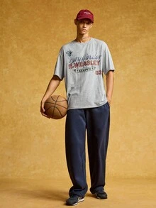 HARRY POTTER X SHEIN Men's Letter Print Round Neck Short Sleeve T-Shirt, Summer