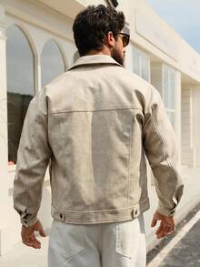 DAZY 秋冬PU面料图案纽扣卡其色男士夹克和外套 - 卡其色 - 查看 2