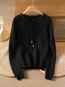 Rusticease Women's Casual Solid Color Raglan Sleeve Sweater Winter For Women Thanksgiving For Women - Black - View 6