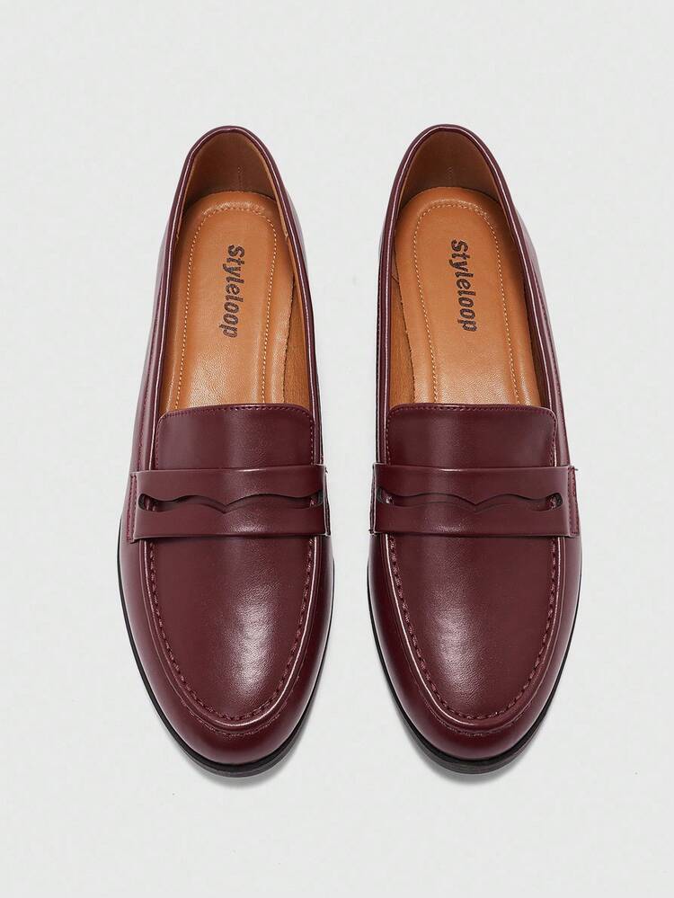 CUCCOO BIZCHIC Women's Round Toe Flat Wine Red Classic Minimalist Comfortable Loafers, Versatile For Commuting, Work And Daily Wear For Christmas Spring Shoes