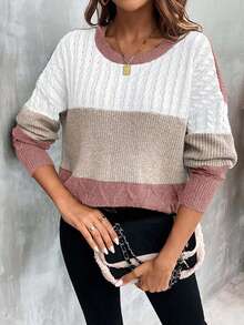 EURMUSE Casual Color Block Raglan Loose Knit Sweater For Women - Multicolor - View 4