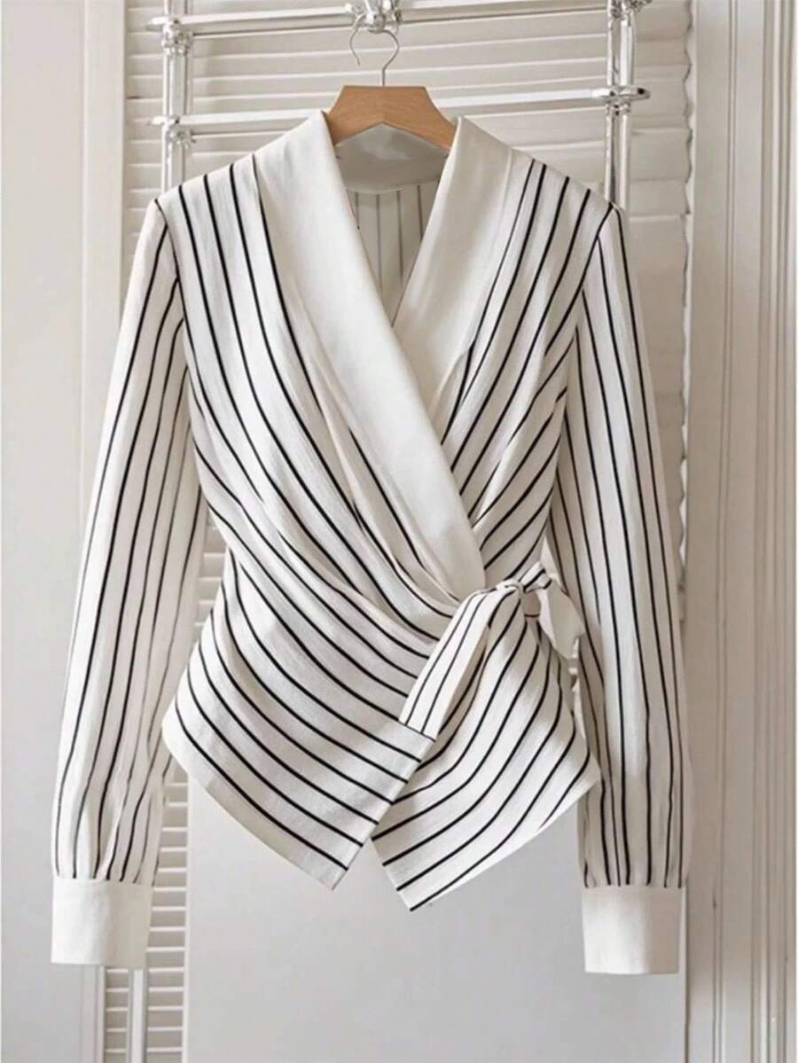 Franclia Wrap-Around Striped Casual & Office Minimalist Style Blouse For Women